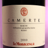 Etichetta del vino Camerte annata 2010 in confezione da 750 millilitri dell'azienda agricola La Monacesca