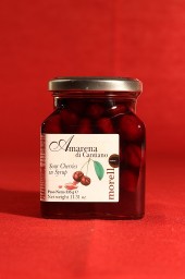 Confezione da 335 grammi di amarene di Cantiano di Morello Austera