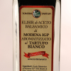 Immagine di dettaglio dell'etichetta dell'aceto balsamico al tartufo bianco 100ml. L'aceto balsamico di Modena IGP e i tartufi di Tontini Tartufi.