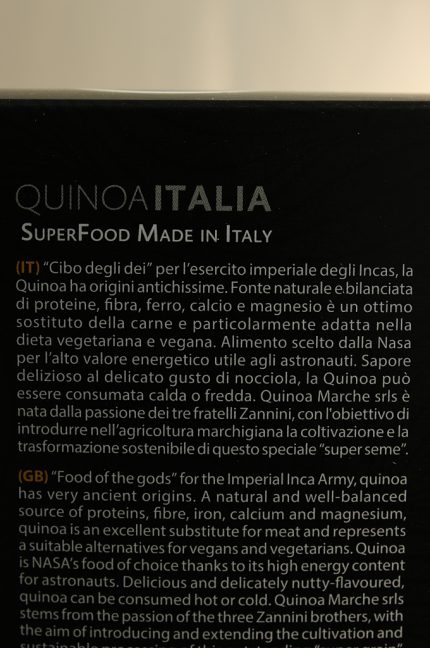 Descrizione della farina di Quinoa dell'azienda Quinoa Italia. Farina senza glutine (gluten free) ottenuta dalla macinazione della granella di quinoa.