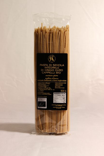 Spaghetti alla chitarra Senatore Cappelli biologica in confezione da 500 grammi prodotta dall'azienda agricola Allevi Maria Letizia