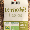 Etichetta delle lenticchie biologiche Bucchini in confezione da 500 grammi. Biologiche.